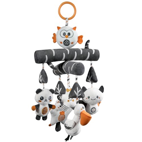 TUMAMA Baby Kinderwagen Spielzeug ab 0 2 3 4 6 8 9 12 Monate, Kontrast Schwarz Weiss Spielbogen Anhänger Greifspielzeug Babyspielzeug mit Klang, Plüsch Tier Hängespielzeug Mädchen Jungen Geschenk von TUMAMA KIDS