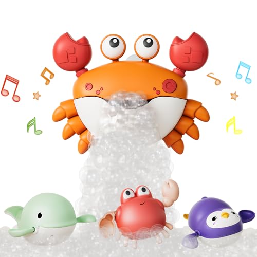 TUMAMA Badespielzeug Baby ab 3 4 5 6 Jahr Mit Musik, Badewannenspielzeug Baby Krabbe Schaummaschine, Seifenblasen Maschine Badewanne Spielzeug Crab Bubble Maker Toy, Babybadewanne Water Bath Toys von TUMAMA KIDS