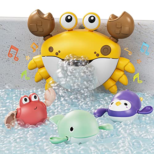 TUMAMA Badespielzeug Mit Musik, Krabbe Bad Seifenblasenmaschine für Baby mit 3 Wind-Up Schwimmen Spielzeug Kleinkinder ab 1 2 3 Jahr, Säuglinge automatische Seifenblasen Maschine Gebläse für Badewanne von TUMAMA KIDS