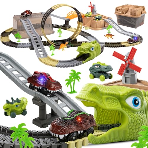 TUMAMA Dinosaurier Autorennbahn Spielzeug Set, 255 Stück Dino Kinderspielzeug Ab 3 4 5 6 Jahre Kinder, Autobahn Zug Mit 2 Autos, Elektrische 360 Looping Rennbahn, Cars Rennstrecke Eisenbahn Baustelle TUMAMA Dinosaurier Autorennbahn Spielzeug Set, 255 Stück Dino Kinderspielzeug Ab 3 4 5 6 Jahre Kinder, Autobahn Zug Mit 2 Autos, Elektrische 360 Looping Rennbahn, Cars Rennstrecke Eisenbahn Baustelle von TUMAMA KIDS