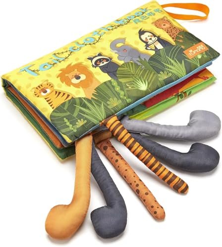 TUMAMA Babybuch Stoffbüch 0 6 Monate, Baby Buch sensorisches Buchspielzeug, weiche 3D-Dschungelschwänze Baby Spielzeug, Quietsch Crinkle-Sound Badebuch, Neugeborene 0-18 Monate Book Geschenk von TUMAMA KIDS