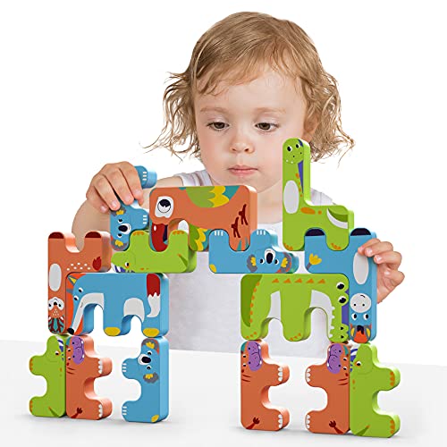 TUMAMA Stapelspiele Spielzeug Kinder Montessori Animal Balance Blocks Spiele Kleinkind Pädagogisches Stapeln High Building Block für 3 4 5 6 Jahre Kinder Kleinkinder Erwachsene Jungen Mädchen (15pcs) von TUMAMA KIDS