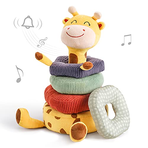 TUMAMA KIDS Baby Plüsch Rassel Spielzeug,Giraffe Sortier Stapelspielzeug,Tier weiche Rasseln Greiflinge mit Klingel,Baby Kleinkind Spielzeug Geschenk zum 3,6,12 Monate and 1Jahr von TUMAMA KIDS