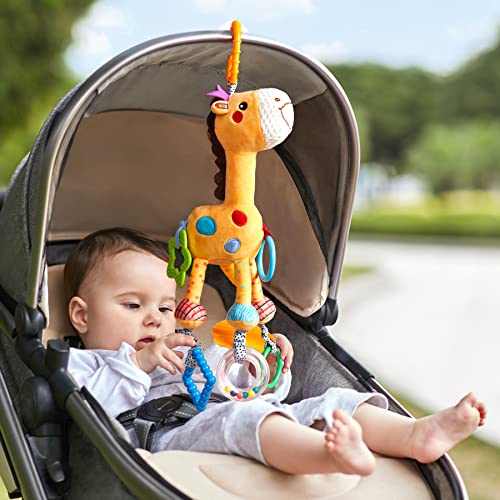 TUMAMA Giraffe Hängendes Rasselspielzeug,Baby Kinderwagen Spielzeug mit Windspielen,Autositz Krippe Plüsch Tier Aktivitäts Spielzeug Geschenk für Neugeborene 0,3,6,9,12,36 Monate von TUMAMA