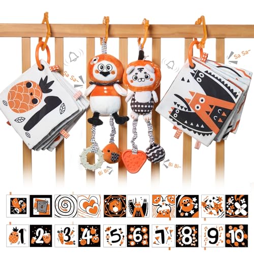 Plüsch Tier Hängend Spielzeug,Schwarz und Weiß Kinderwagen Spielzeug mit Glocke Klang,Weiche Stoffbücher mit Zahlen,Geometrie,Neugeborenes Geburtstags Geschenke für 0,3,6,9,12 Monate und up Plüsch Tier Hängend Spielzeug,Schwarz und Weiß Kinderwagen Spielzeug mit Glocke Klang,Weiche Stoffbücher mit Zahlen,Geometrie,Neugeborenes Geburtstags Geschenke für 0,3,6,9,12 Monate und up von TUMAMA KIDS