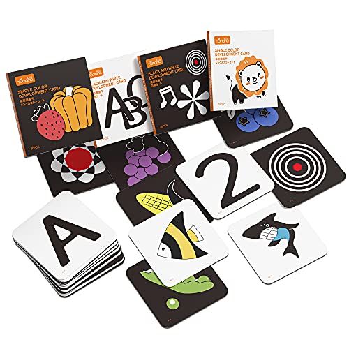 TUMAMA Baby Schwarz Weiß Flash Karten,Kleinkind-Baby Flash Cards mit Tieren Fruchtform Buchstabe Alphabet Zahlen Lernkarten,Kleinkind Spielzeug Neugeborene Baby Geschenk von TUMAMA