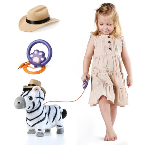 TUMAMA KIDS Schwarz-weißes Plüschtier interaktives Zebra, laufendes und bellendes Spielzeug für Kinder und Mädchen, elektronisches Haustier Plüschtier mit Lauf-, Bell-, Sing- und Stimmfunktion von TUMAMA KIDS