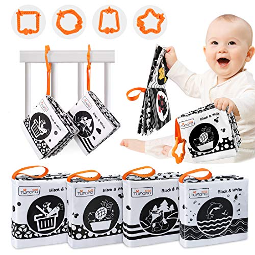 TUMAMA Stoffbuch für Babys, Soft Bilderbuch Babyspielzeug Weiches Buch mit Tieren,Obst,Gemüse,Baby Knisterbuch Geschenke für Babys Kleinkind Neugeboren Jungen(4pack) von TUMAMA KIDS