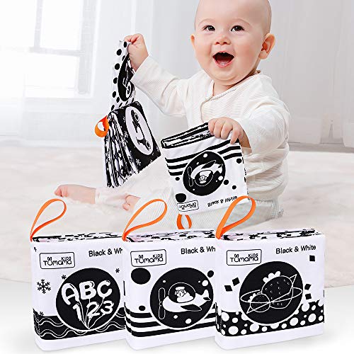 TUMAMA Stofftuchbücher für Babys,My First Soft Books Babyspielzeug frühe Entwicklung Stofftiere,Schwarz-Weiß-Stoffbücher mit Tieren,Zahlenlernspielzeug für Kleinkinder,Kleinkinder(3pack) von TUMAMA