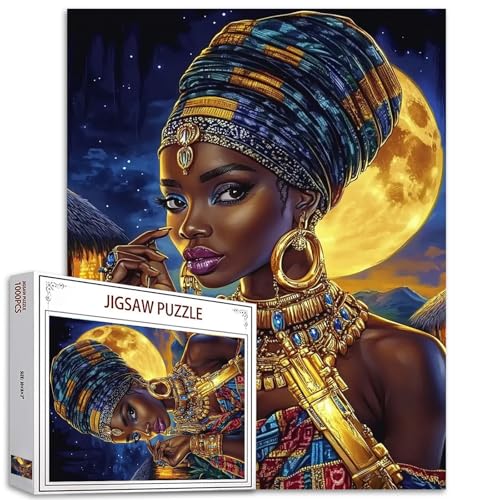 1000-teiliges Puzzle für Erwachsene, Motiv: Afrikanische Frau, Malpuzzle, afrikanische Königin, mit Schmuck-Puzzle, 1000 Spiele, schwarze Geschichte, Bastelpuzzle, Wanddekoration 1000-teiliges Puzzle für Erwachsene, Motiv: Afrikanische Frau, Malpuzzle, afrikanische Königin, mit Schmuck-Puzzle, 1000 Spiele, schwarze Geschichte, Bastelpuzzle, Wanddekoration von TUMOVO