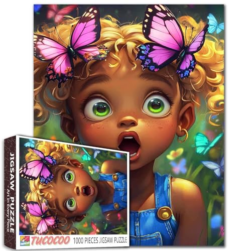 Afrika, schwarzes Mädchen, 1000-teiliges Puzzle für Erwachsene, niedliches kleines Mädchen mit großen Augen, Malpuzzle, violetter Schmetterling, 1000 Teile, Puzzle-Spiel, Heimdekoration, Bastelpuzzle Afrika, schwarzes Mädchen, 1000-teiliges Puzzle für Erwachsene, niedliches kleines Mädchen mit großen Augen, Malpuzzle, violetter Schmetterling, 1000 Teile, Puzzle-Spiel, Heimdekoration, Bastelpuzzle von TUMOVO
