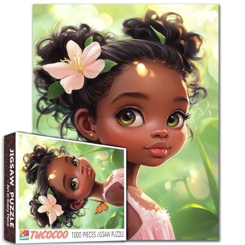 Afrika Little Girl 1000 Teile Puzzle für Erwachsene Schwarzes Mädchen mit großen Augen Malerei Puzzle Tropische Grünpflanzen 1000 Teile Puzzles Spiel Home Wall Decor DIY Handwerk Puzzle Kunst Boho von TUMOVO