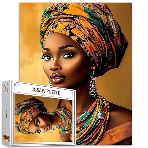 Afro-Amerika-Frauen-Puzzle, 1000-teiliges Puzzle für Erwachsene, Afrika, schwarzes Mädchen, Mal-Puzzle, weiblich, mit Kopfbedeckung, 1000 Teile, Puzzle-Spiel, Halsschmuck, Wanddekoration, Afro-Amerika-Frauen-Puzzle, 1000-teiliges Puzzle für Erwachsene, Afrika, schwarzes Mädchen, Mal-Puzzle, weiblich, mit Kopfbedeckung, 1000 Teile, Puzzle-Spiel, Halsschmuck, Wanddekoration, von TUMOVO