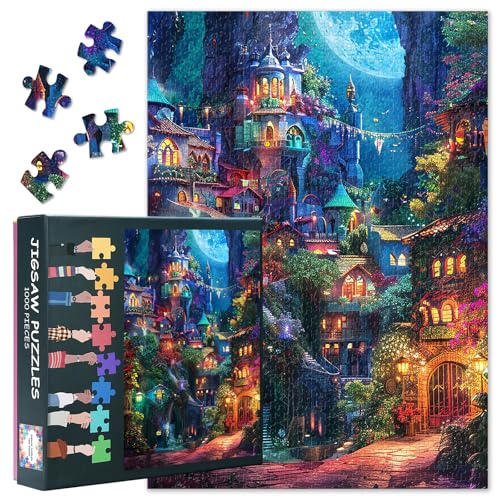 Fantasy Castle Puzzles für Erwachsene, 1000 Teile, Hippie-Kunst-Puzzle mit Buchstaben auf der Rückseite, harte schwierige herausfordernde Puzzle-Spiele für Männer, Frauen, Familie, buntes Kunstwerk Fantasy Castle Puzzles für Erwachsene, 1000 Teile, Hippie-Kunst-Puzzle mit Buchstaben auf der Rückseite, harte schwierige herausfordernde Puzzle-Spiele für Männer, Frauen, Familie, buntes Kunstwerk von TUMOVO