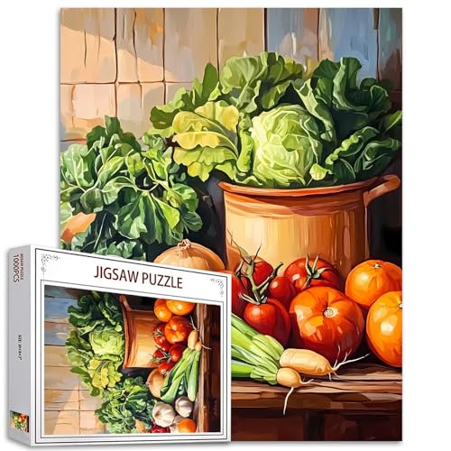 Gesundheits-Ernährungs-Puzzle, 1000 Teile für Erwachsene, Familien (Tomate, Kohl, Karotte, Zwiebel, Knoblauch), Teile passen perfekt zusammen, 50 x 70 cm, gerahmtes grünes Gemüse, magisches Puzzle von TUMOVO