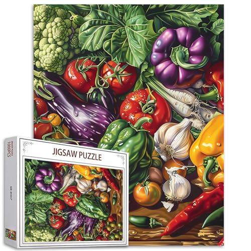 Gesundheits-Ernährungs-Puzzle, 1000 Teile für Erwachsene, Familien (Tomate, Kohl, Knoblauch, Pfeffer, Aubergine, Blumenkohl) Teile passen perfekt zusammen, 50 x 70 cm, gerahmtes Gemüse-Magie-Puzzle von TUMOVO