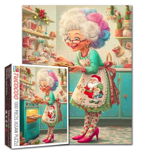 Happy Grandmas 1000-teiliges Puzzle für Erwachsene, alte Dame mit Weihnachtsmann-Schürze, Puzzle, Chritsmas, Küche, 1000 Teile, 50,8 x 68,9 cm, DIY-Bastelpuzzle, Kunst, Heimdekoration, Familienspiel Happy Grandmas 1000-teiliges Puzzle für Erwachsene, alte Dame mit Weihnachtsmann-Schürze, Puzzle, Chritsmas, Küche, 1000 Teile, 50,8 x 68,9 cm, DIY-Bastelpuzzle, Kunst, Heimdekoration, Familienspiel von TUMOVO