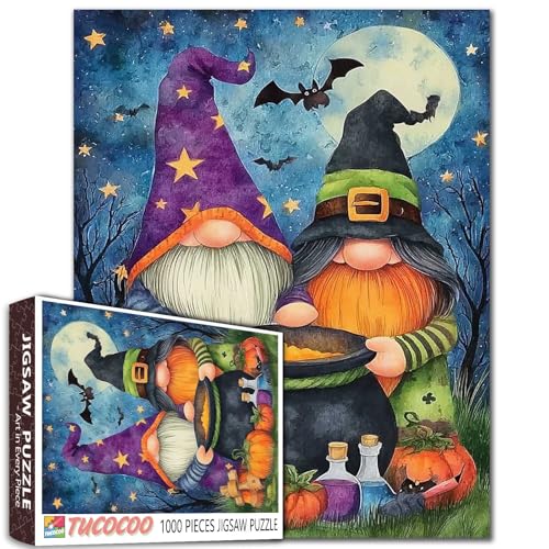 Happy Halloween 1000 Teile Puzzle für Erwachsene Zwerg Kochen Gift Malerei Puzzle Spoomy Night 1000 Teile Puzzles Spiel Home Wall Decor DIY Handwerk Vollmond Puzzle Kunst Geschenk (bunt) von TUMOVO