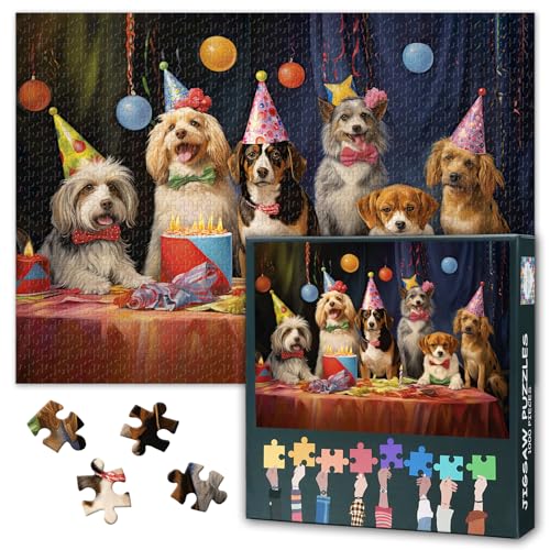 Hunde-Puzzle Welpen-Geburtstagsparty-Puzzles 1000 Teile Lustige Tiere Jigsaw Puzzles 1000 Teile für Erwachsene Fertige Größe 19,5 x 27,5 Zoll Hunde-Puzzle Welpen-Geburtstagsparty-Puzzles 1000 Teile Lustige Tiere Jigsaw Puzzles 1000 Teile für Erwachsene Fertige Größe 19,5 x 27,5 Zoll von TUMOVO