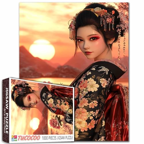Japanische Frau, 1000-teiliges Puzzle für Erwachsene und Mädchen, mit Kimono, Malpuzzle, 1000 Teile, Motiv: Fuji bei Sonnenuntergang, DIY, Handwerk, Landschaft, Puzzle, Kunst, Schlafzimmer, Dekoration Japanische Frau, 1000-teiliges Puzzle für Erwachsene und Mädchen, mit Kimono, Malpuzzle, 1000 Teile, Motiv: Fuji bei Sonnenuntergang, DIY, Handwerk, Landschaft, Puzzle, Kunst, Schlafzimmer, Dekoration von TUMOVO