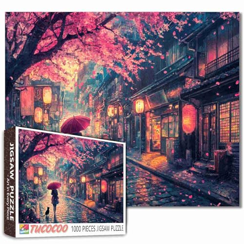 Japanische Straßenszene, 1000-teiliges Puzzle für Erwachsene, kleines Mädchen und schwarze Katze, Mal-Puzzle, 1000 Teile, Puzzle, fröhliche Blüte, DIY, Basteln, magisches Puzzle, Kunst, Schlafzimmer Japanische Straßenszene, 1000-teiliges Puzzle für Erwachsene, kleines Mädchen und schwarze Katze, Mal-Puzzle, 1000 Teile, Puzzle, fröhliche Blüte, DIY, Basteln, magisches Puzzle, Kunst, Schlafzimmer von TUMOVO