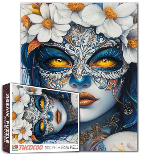 Modisches Frauen-Puzzle, 1000 Teile für Erwachsene, Familien (Feenmädchen, gelbes Auge, Blume, Wildblume), Teile passen perfekt zusammen, 50 x 70 cm, cooles weibliches gerahmtes magisches Puzzle von TUMOVO