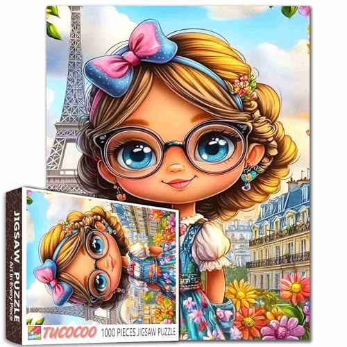 Native America Afrika Girl 1000 Teile Puzzle für Erwachsene Niedliches schwarzes Mädchen Malerei Puzzle Stadtbild Eiffelturm 1000 Teile Puzzles Spiel Home Wall Decor DIY Handwerk Puzzle Kunst Blume von TUMOVO