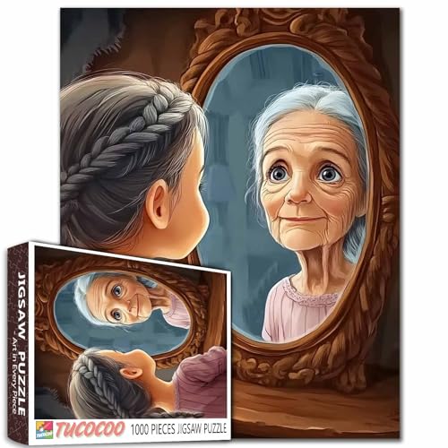 Niedliches kleines Mädchen, 1000-teiliges Puzzle für Erwachsene, Porträt der alten Frau, Malpuzzle Der Prozess des Alterns, 1000 Teile, Puzzle-Spiel, Heim-Wanddekoration, DIY-Bastelpuzzle von TUMOVO