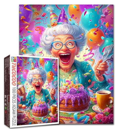 Puzzle "Happy Birthday for Grandma", 1000-teiliges Puzzle für Erwachsene, Glück, alte Frau, Puzzle, Rosenkuchen, 1000 Teile, 50,8 x 68,9 cm, DIY-Puzzle, Kunst, Heimdekoration Puzzle "Happy Birthday for Grandma", 1000-teiliges Puzzle für Erwachsene, Glück, alte Frau, Puzzle, Rosenkuchen, 1000 Teile, 50,8 x 68,9 cm, DIY-Puzzle, Kunst, Heimdekoration von TUMOVO