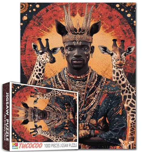 Puzzle für Erwachsene, Motiv: afrikanischer König, Motiv: afrikanischer König, Tier-Giraffen, 1000 Teile, Puzzle-Spiel, Skandinavien, Wanddekoration, Bastelpuzzle, Kunst, Geschenk, bunt, 1000 Teile Puzzle für Erwachsene, Motiv: afrikanischer König, Motiv: afrikanischer König, Tier-Giraffen, 1000 Teile, Puzzle-Spiel, Skandinavien, Wanddekoration, Bastelpuzzle, Kunst, Geschenk, bunt, 1000 Teile von TUMOVO