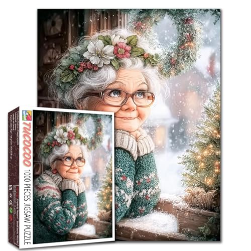 Puzzle mit Aufschrift "Merry Christmas", 1000 Teile für Erwachsene, alte Omas Kopf mit Blumen, 1000 Winterwunderland, 50,8 x 68,9 cm, DIY-Puzzle, Kunst, Heimdekoration, Familien-Herausforderungen Puzzle mit Aufschrift "Merry Christmas", 1000 Teile für Erwachsene, alte Omas Kopf mit Blumen, 1000 Winterwunderland, 50,8 x 68,9 cm, DIY-Puzzle, Kunst, Heimdekoration, Familien-Herausforderungen von TUMOVO