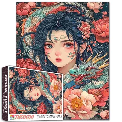 Puzzle mit japanischen Landschaften, 1000 Teile für Erwachsene, cooles Mädchen mit Blumen, Malerei, Puzzle, 1000 Teile, Puzzle, Frau und Drache, DIY, Basteln, magisches Puzzle, Kunst, Schlafzimmer Puzzle mit japanischen Landschaften, 1000 Teile für Erwachsene, cooles Mädchen mit Blumen, Malerei, Puzzle, 1000 Teile, Puzzle, Frau und Drache, DIY, Basteln, magisches Puzzle, Kunst, Schlafzimmer von TUMOVO