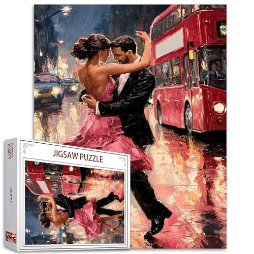 Romantisches Tanzpaar, 1000-teiliges Puzzle für Erwachsene, Mann und Frau, Malpuzzle, Stadtbild, Bus, 1000 Teile, Puzzle-Spiel, Heim-Wanddekoration, DIY, Basteln, Valentinstag, Puzzle, Kunst (bunt) von TUMOVO