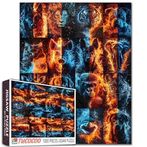 Tier-/Wildtier-Puzzle, 1000 Teile, für Erwachsene, Familien (Tiger, Wolf, Hund, Schwein, Elefant, Katze, Gepard, Wolf), Teile passen perfekt zusammen, 50 x 70 cm, Giraffe, gerahmt, magisches Puzzle von TUMOVO