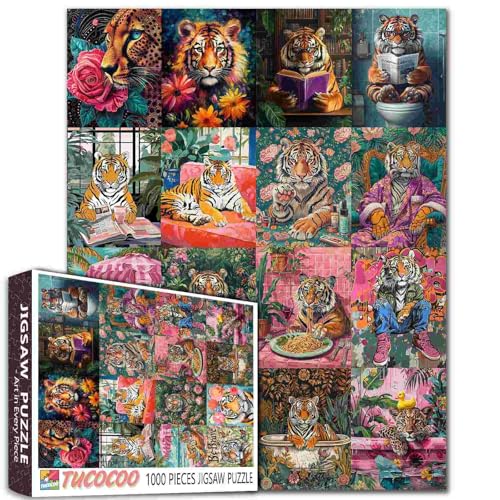 Tiger Series 1000-teiliges Puzzle für Erwachsene, Malerei, Graffitik, Tier, Tiger, Puzzle, tropische Blumen und Wildtiere, 1000 Teile, Puzzle-Spiel, Tiger-Wanddekoration, Bastelpuzzle-Kunst, bunt Tiger Series 1000-teiliges Puzzle für Erwachsene, Malerei, Graffitik, Tier, Tiger, Puzzle, tropische Blumen und Wildtiere, 1000 Teile, Puzzle-Spiel, Tiger-Wanddekoration, Bastelpuzzle-Kunst, bunt von TUMOVO
