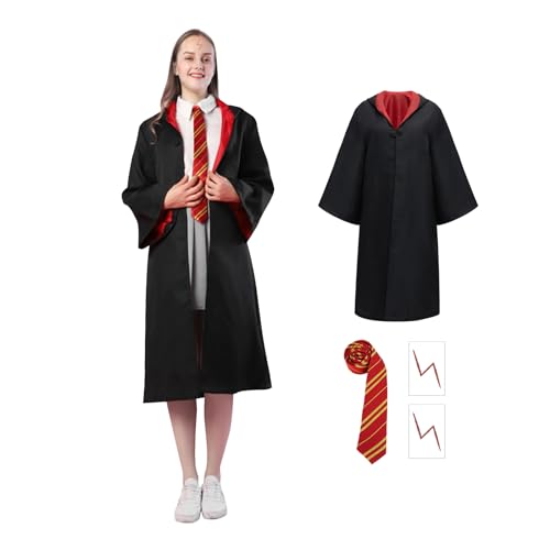 TUNAON Magier Robe, Harry Kostüm für Erwachsene und Kinder, mit Umhang Zauberstab Krawatte, Zauberer Kostüm für Cosplay Karneval Verkleidung Party (Rosa, L) von TUNAON