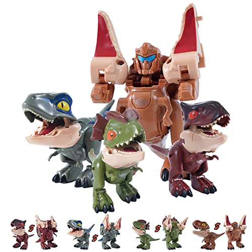 TUNJILOOL 2-in-1 Dinosaurier Transformations Spielzeug, 4 Stück Dinosaurier Roboter Deformation Dino Mecha-Dinosaurier Serie für Kinder ab 6 Jahren von TUNJILOOL