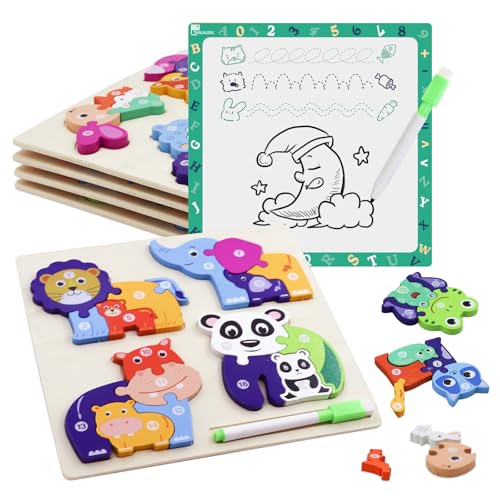 Holzpuzzle für Kleinkinder ab 1-3 Jahren, 2 in 1 Holzpuzzle-Spielzeug für Kinder ab 2 3 Jahren, lernendes pädagogisches Montessori-Spielzeug, Geschenk für 1 2 3 jährige Jungen und Mädchen Holzpuzzle für Kleinkinder ab 1-3 Jahren, 2 in 1 Holzpuzzle-Spielzeug für Kinder ab 2 3 Jahren, lernendes pädagogisches Montessori-Spielzeug, Geschenk für 1 2 3 jährige Jungen und Mädchen von TUNJILOOL
