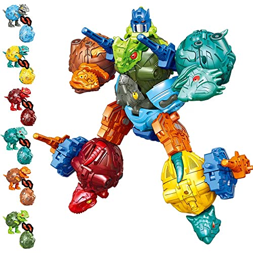 TUNJILOOL Dinosaurier Robot Transforming Spielzeug, 6 Stücke Dinosauri Eier Transformable Dino Roboter, Sammlerstücke Dinobots Transform Spielzeug Dinosauri für Jungen Kinder von TUNJILOOL