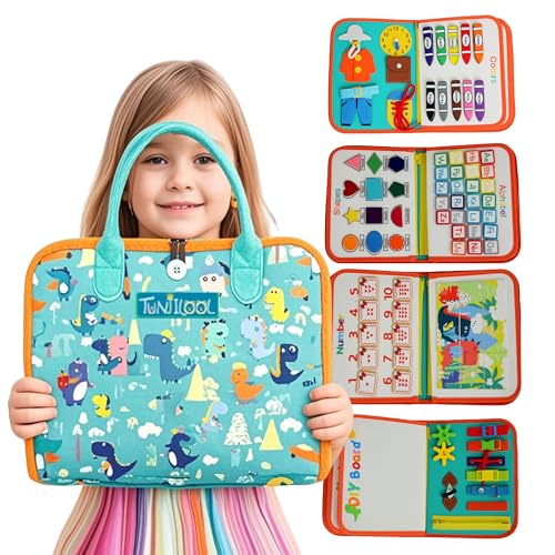 TUNJILOOL Montessori Busy Board - 8-in-1 Sinnesaktivitätsbuch mit abnehmbaren Seiten, reisegeeignet für Feinmotorik Vorschulbildung von TUNJILOOL