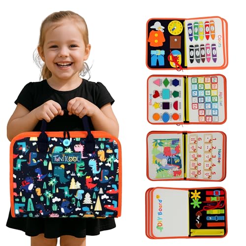 TUNJILOOL Montessori Busy Board - 8-in-1 Sinnesaktivitätsbuch mit abnehmbaren Seiten, reisegeeignet für Feinmotorik Vorschulbildung von TUNJILOOL