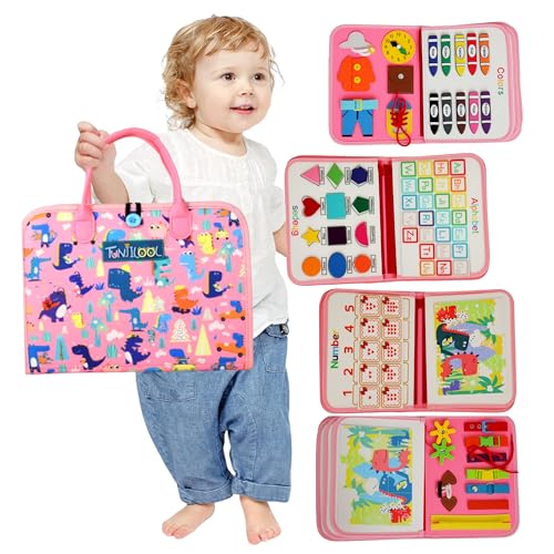 TUNJILOOL Montessori Busy Board - 8-in-1 Sinnesaktivitätsbuch mit abnehmbaren Seiten, reisegeeignet für Feinmotorik Vorschulbildung von TUNJILOOL