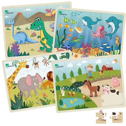 TUNJILOOL Holzpuzzle für Kinder, 4 Packs mit 24 Teilen Tierpuzzle, Bildungsspielzeug für Kinder, Langlebiges Holzspielzeug für Kleinkinder, Perfekt für Familienspaß und Lernen TUNJILOOL Holzpuzzle für Kinder, 4 Packs mit 24 Teilen Tierpuzzle, Bildungsspielzeug für Kinder, Langlebiges Holzspielzeug für Kleinkinder, Perfekt für Familienspaß und Lernen von TUNJILOOL