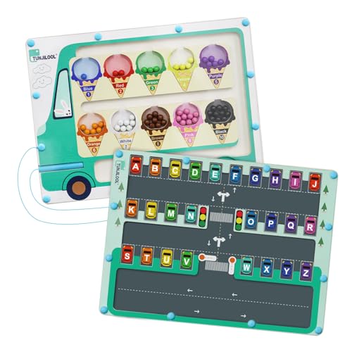 TUNJILOOL 2 in 1 Magnetisches Farbe und Zahlen Labyrinth Brett, Alphabet Zähl-Puzzle Doppelseitige,Beschäftigungstafel,Montessori Bildungsspielzeug für Kinder, Feinmotorik Lernspielzeug von TUNJILOOL
