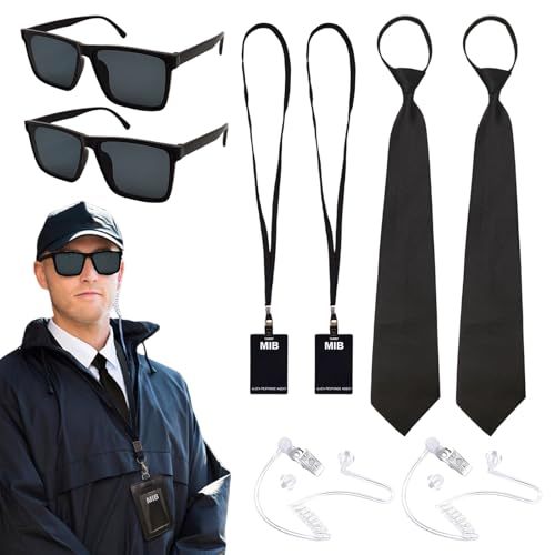 TUONYIS 10 Stücke Agenten Zubehör Set, Geheimdienst Kostüm Set Spion Kostüm Zubehör, mit Sonnenbrille, Krawatte, Kartenhalter, Ohrhörer Schlauch, ID Karte, Wachmann Cosplay Set, für Karneval (Schwarz) TUONYIS 10 Stücke Agenten Zubehör Set, Geheimdienst Kostüm Set Spion Kostüm Zubehör, mit Sonnenbrille, Krawatte, Kartenhalter, Ohrhörer Schlauch, ID Karte, Wachmann Cosplay Set, für Karneval (Schwarz) von TUONYIS