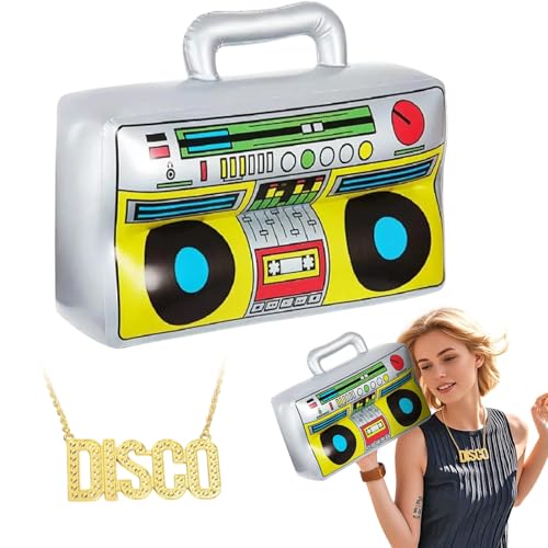 TUONYIS 2 Stück Zuhälter Kostüm, Aufblasbarer Retro Ghettoblaster DISCO Goldkette, 80er 90er Jahre Outfit Herren Damen Hip Hop Rapper Kostüm 80er 90er Outfit Party Accessoires Für Karneval Fasching von TUONYIS