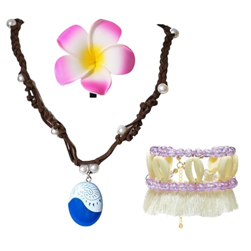 TUONYIS 3 Stück Prinzessin Halskette Zubehör, Prinzessin Ozean Kostüm Kinder Damen Mit Blume Haarspange Anhänger Halskette Boho Shell Anklet für Geburtstag Karneval Halloween Cosplay von TUONYIS