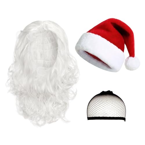 TUONYIS 3 Stück Weihnachtsmann Kostüm Set Enthält Weihnachtsmannmütze,Weihnachtsmann-Perücke und Perückennetz,Perücke zum Verkleiden als Nikolaus für Erwachsene, Feiertagskostüm Neujahr(3 Stück) TUONYIS 3 Stück Weihnachtsmann Kostüm Set Enthält Weihnachtsmannmütze,Weihnachtsmann-Perücke und Perückennetz,Perücke zum Verkleiden als Nikolaus für Erwachsene, Feiertagskostüm Neujahr(3 Stück) von TUONYIS