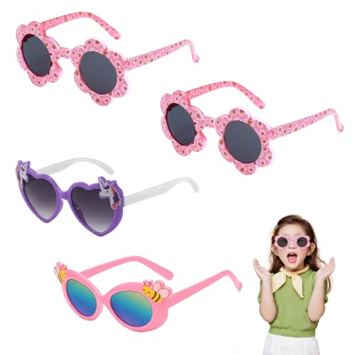 TUONYIS 4 Stück Kinder-Sonnenbrille, Kinderbrille, Sonnenbrille, Mädchen, runde Blume, herzförmig, niedliche Verkleidungsbrille, UV-400-Schutz, für Mädchen und Jungen, Rosa, Violett TUONYIS 4 Stück Kinder-Sonnenbrille, Kinderbrille, Sonnenbrille, Mädchen, runde Blume, herzförmig, niedliche Verkleidungsbrille, UV-400-Schutz, für Mädchen und Jungen, Rosa, Violett von TUONYIS