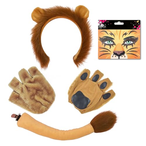 TUONYIS 4 Stück Löwe Kostüm Kinder Erwachsene,Ohren, Stirnband Handschuhe Schwanz Gesichtsfarben Set,löwenkostümfür Tierkostüm für Cosplay Geburtstag Bühnenauftritt Halloween Karneval (Orange) TUONYIS 4 Stück Löwe Kostüm Kinder Erwachsene,Ohren, Stirnband Handschuhe Schwanz Gesichtsfarben Set,löwenkostümfür Tierkostüm für Cosplay Geburtstag Bühnenauftritt Halloween Karneval (Orange) von TUONYIS